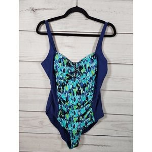 Sunshine Zone Women's Blue Printed Sleeveless‎ One Piece Swim Suit Size 1X